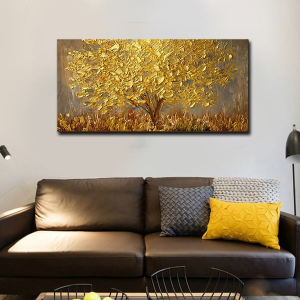 Haven And Hue | Golden Tree Textured Canvas Art