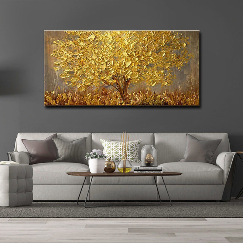 Haven And Hue | Golden Tree Textured Canvas Art
