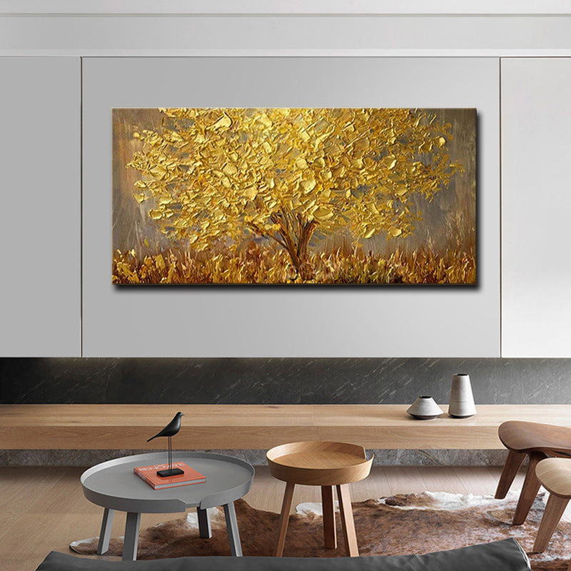 Haven And Hue | Golden Tree Textured Canvas Art